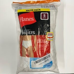 NWT Hanes‎ Small 28-30” tagless mens briefs Value Pack 6 White